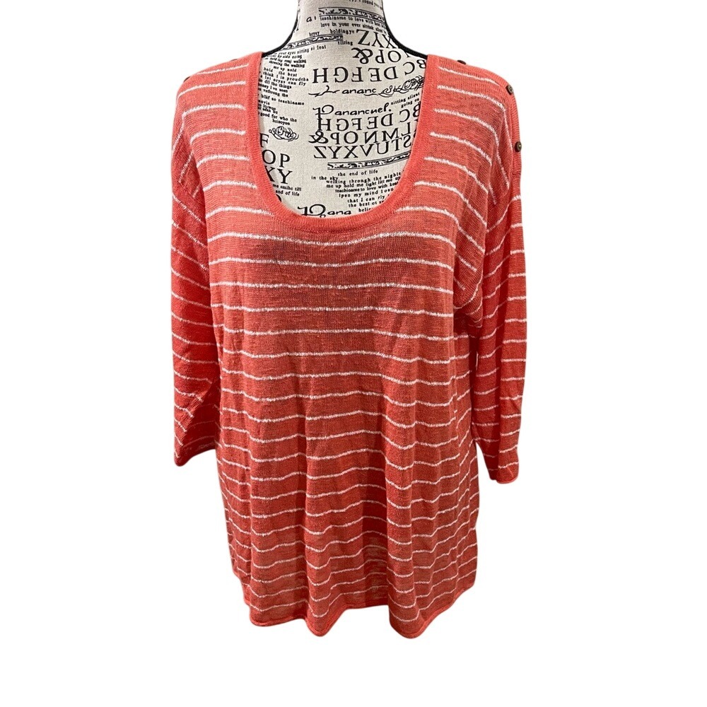 J. Jill Coral and White Knit Top